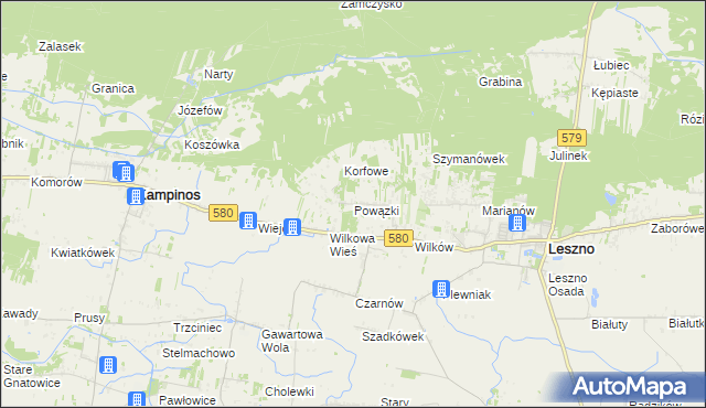 mapa Powązki gmina Leszno, Powązki gmina Leszno na mapie Targeo