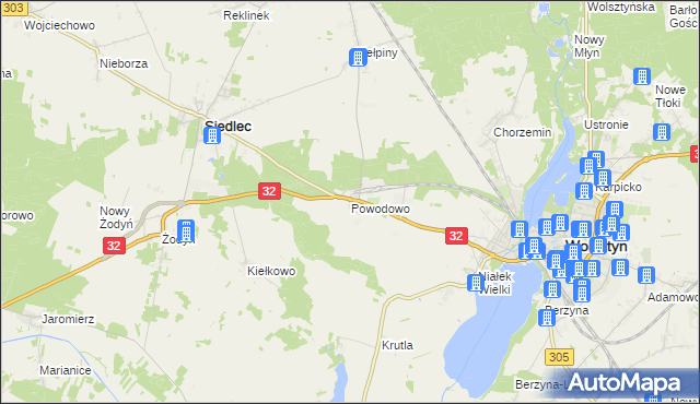 mapa Powodowo gmina Wolsztyn, Powodowo gmina Wolsztyn na mapie Targeo