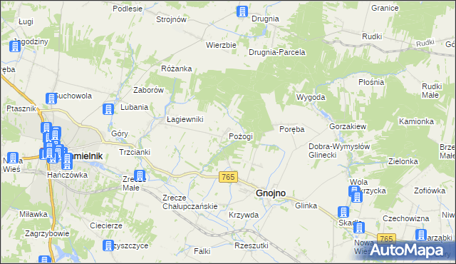 mapa Pożogi gmina Gnojno, Pożogi gmina Gnojno na mapie Targeo