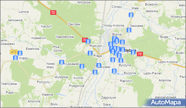 mapa Praga gmina Poddębice, Praga gmina Poddębice na mapie Targeo