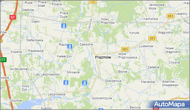 mapa Prażmów powiat piaseczyński, Prażmów powiat piaseczyński na mapie Targeo