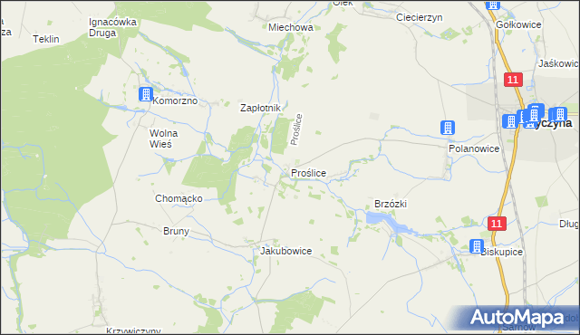 mapa Proślice, Proślice na mapie Targeo