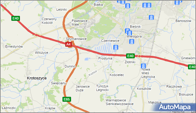 mapa Prostynia gmina Krotoszyce, Prostynia gmina Krotoszyce na mapie Targeo