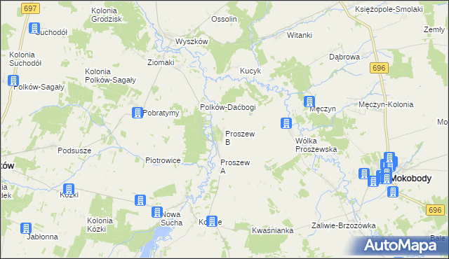 mapa Proszew B, Proszew B na mapie Targeo