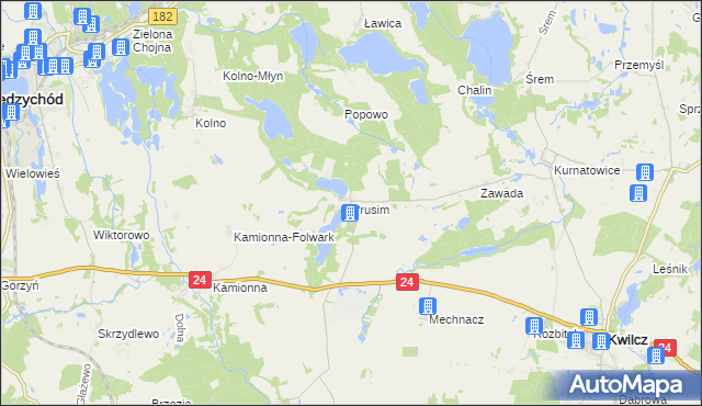 mapa Prusim gmina Kwilcz, Prusim gmina Kwilcz na mapie Targeo