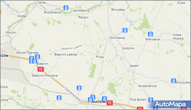 mapa Prusy gmina Głuchów, Prusy gmina Głuchów na mapie Targeo