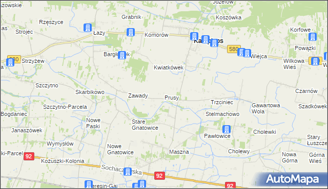 mapa Prusy gmina Kampinos, Prusy gmina Kampinos na mapie Targeo