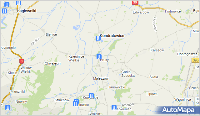 mapa Prusy gmina Kondratowice, Prusy gmina Kondratowice na mapie Targeo