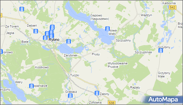 mapa Prusy gmina Rybno, Prusy gmina Rybno na mapie Targeo