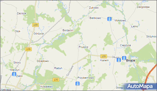 mapa Pruszcz gmina Brojce, Pruszcz gmina Brojce na mapie Targeo