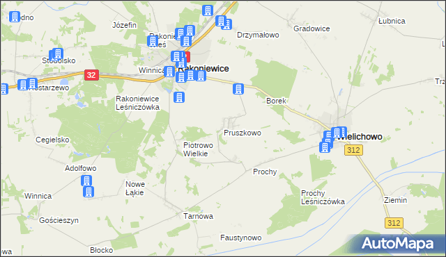 mapa Pruszkowo gmina Wielichowo, Pruszkowo gmina Wielichowo na mapie Targeo
