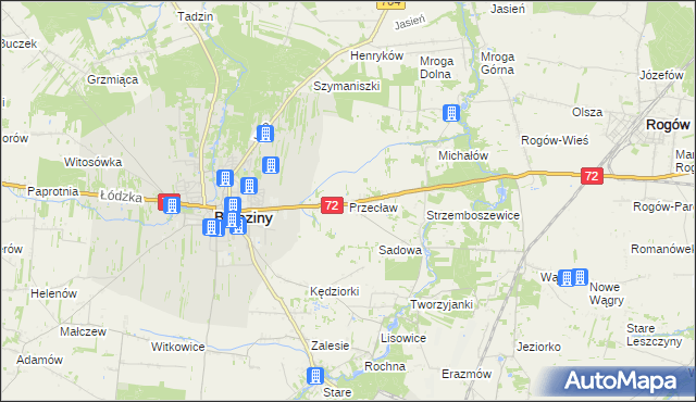 mapa Przecław gmina Brzeziny, Przecław gmina Brzeziny na mapie Targeo