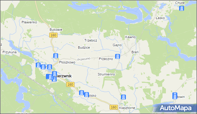 mapa Przeczno gmina Bierzwnik, Przeczno gmina Bierzwnik na mapie Targeo