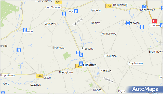 mapa Przeczno gmina Łubianka, Przeczno gmina Łubianka na mapie Targeo