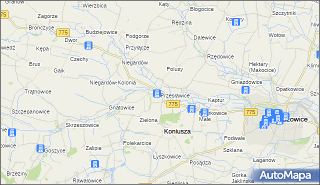 mapa Przesławice gmina Koniusza, Przesławice gmina Koniusza na mapie Targeo