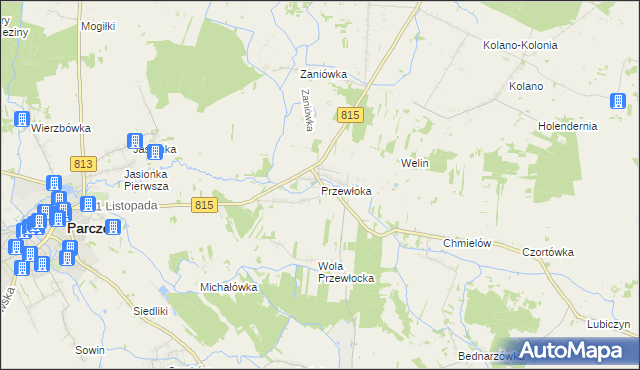 mapa Przewłoka gmina Parczew, Przewłoka gmina Parczew na mapie Targeo