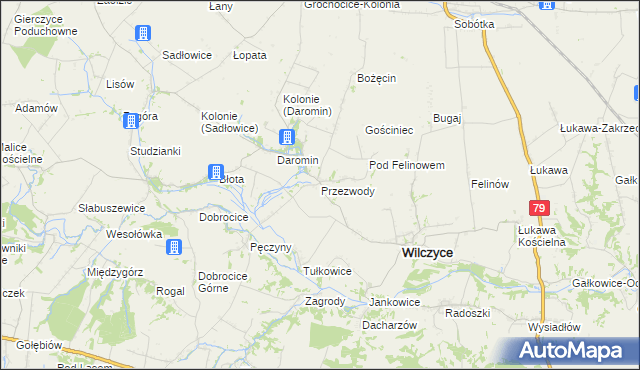 mapa Przezwody gmina Wilczyce, Przezwody gmina Wilczyce na mapie Targeo