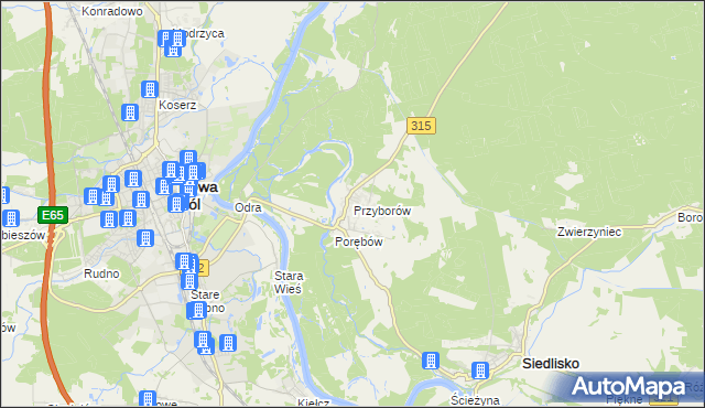 mapa Przyborów gmina Nowa Sól, Przyborów gmina Nowa Sól na mapie Targeo