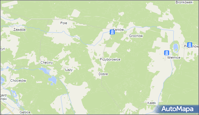 mapa Przyborowice gmina Gubin, Przyborowice gmina Gubin na mapie Targeo