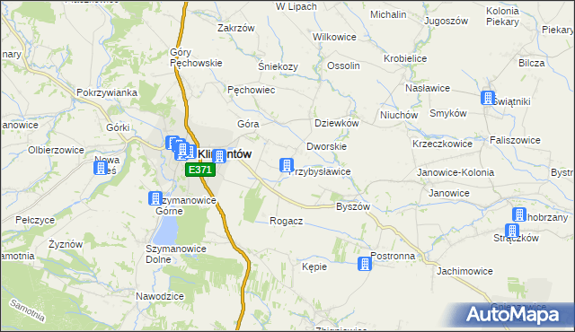 mapa Przybysławice gmina Klimontów, Przybysławice gmina Klimontów na mapie Targeo