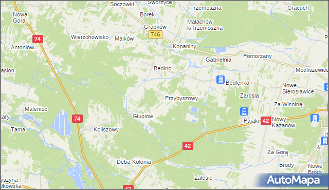 mapa Przybyszowy, Przybyszowy na mapie Targeo