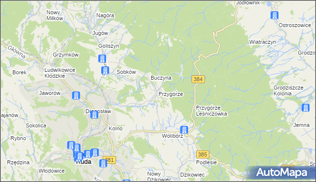 mapa Przygórze gmina Nowa Ruda, Przygórze gmina Nowa Ruda na mapie Targeo