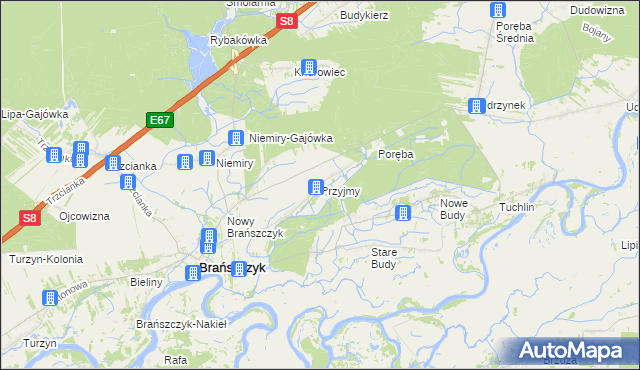 mapa Przyjmy gmina Brańszczyk, Przyjmy gmina Brańszczyk na mapie Targeo