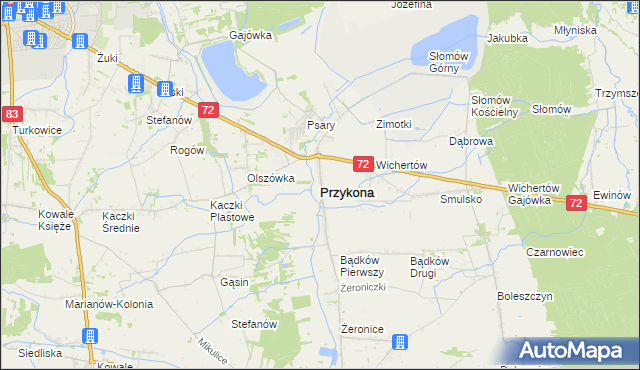 mapa Przykona, Przykona na mapie Targeo