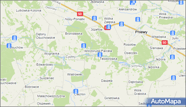 mapa Przykory gmina Pniewy, Przykory gmina Pniewy na mapie Targeo
