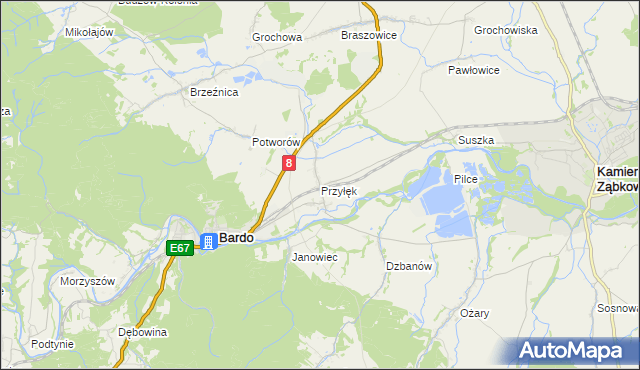 mapa Przyłęk gmina Bardo, Przyłęk gmina Bardo na mapie Targeo