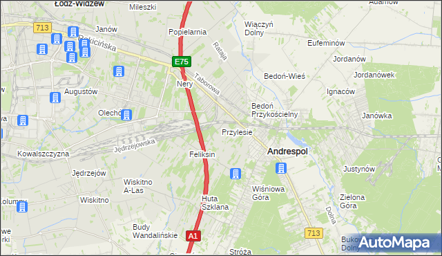 mapa Przylesie gmina Łódź, Przylesie gmina Łódź na mapie Targeo