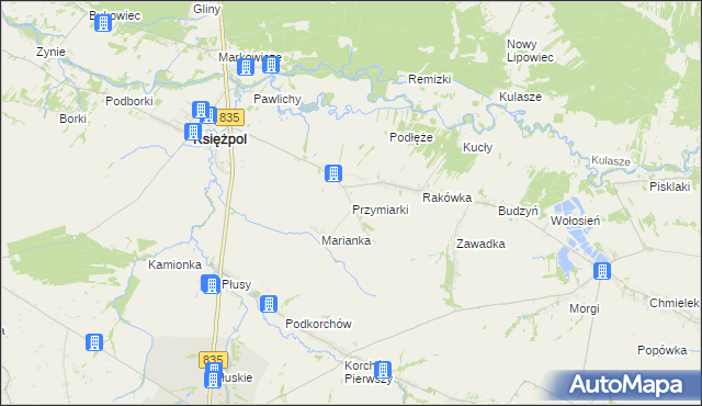 mapa Przymiarki gmina Księżpol, Przymiarki gmina Księżpol na mapie Targeo