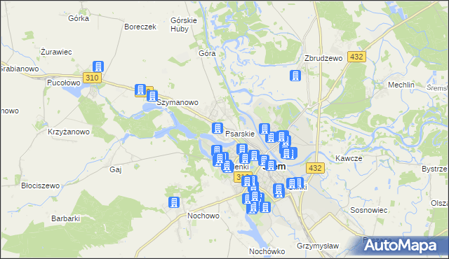 mapa Psarskie gmina Śrem, Psarskie gmina Śrem na mapie Targeo