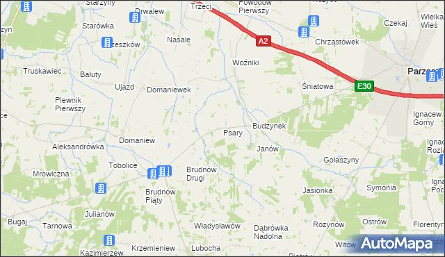 mapa Psary gmina Dalików, Psary gmina Dalików na mapie Targeo