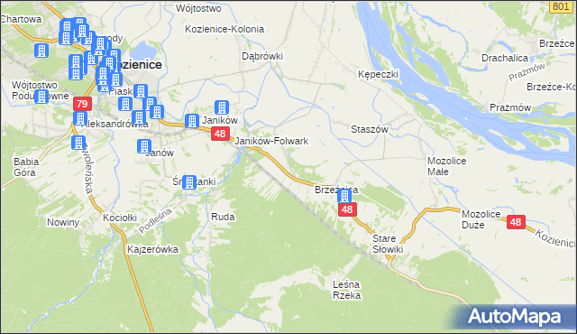 mapa Psary gmina Kozienice, Psary gmina Kozienice na mapie Targeo
