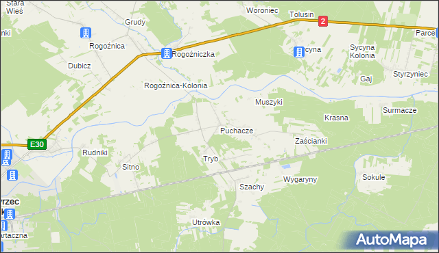 mapa Puchacze gmina Międzyrzec Podlaski, Puchacze gmina Międzyrzec Podlaski na mapie Targeo