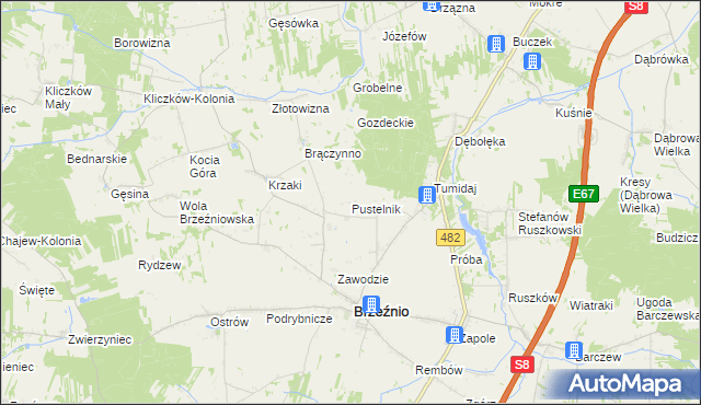 mapa Pustelnik gmina Brzeźnio, Pustelnik gmina Brzeźnio na mapie Targeo