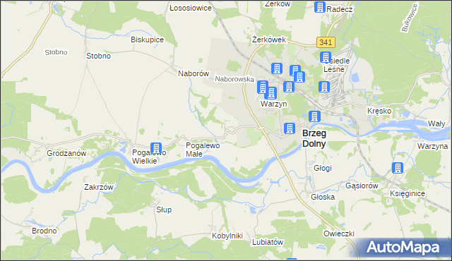 mapa Pysząca gmina Brzeg Dolny, Pysząca gmina Brzeg Dolny na mapie Targeo