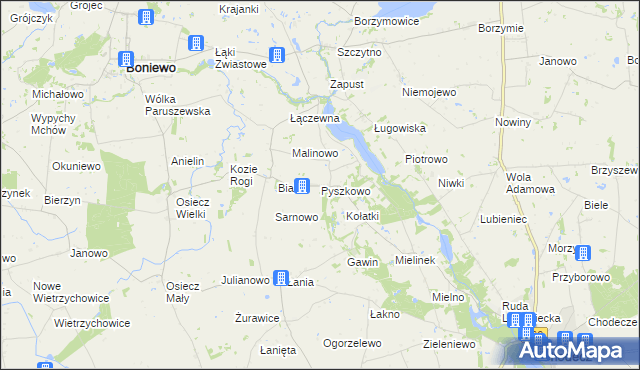 mapa Pyszkowo, Pyszkowo na mapie Targeo