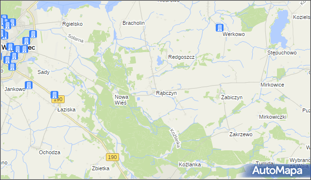 mapa Rąbczyn gmina Wągrowiec, Rąbczyn gmina Wągrowiec na mapie Targeo