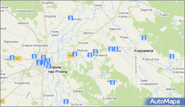 mapa Racławice gmina Kraszewice, Racławice gmina Kraszewice na mapie Targeo