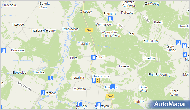 mapa Rączki gmina Kluczewsko, Rączki gmina Kluczewsko na mapie Targeo