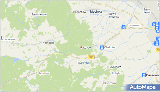 mapa Raczyce gmina Męcinka, Raczyce gmina Męcinka na mapie Targeo