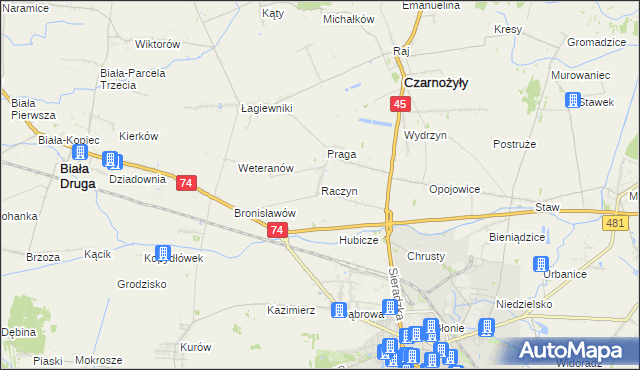 mapa Raczyn gmina Czarnożyły, Raczyn gmina Czarnożyły na mapie Targeo