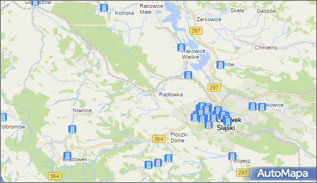 mapa Radłówka gmina Lwówek Śląski, Radłówka gmina Lwówek Śląski na mapie Targeo