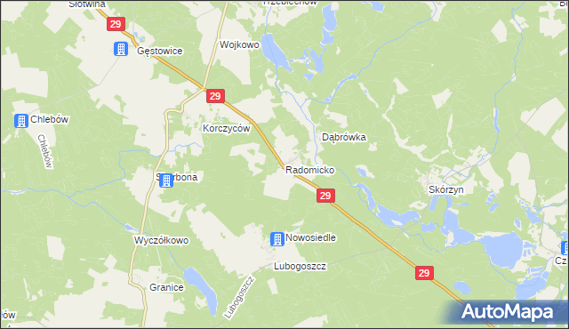 mapa Radomicko gmina Maszewo, Radomicko gmina Maszewo na mapie Targeo