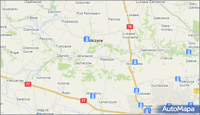 mapa Radoszki gmina Wilczyce, Radoszki gmina Wilczyce na mapie Targeo