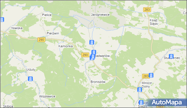 mapa Radwanów gmina Kożuchów, Radwanów gmina Kożuchów na mapie Targeo