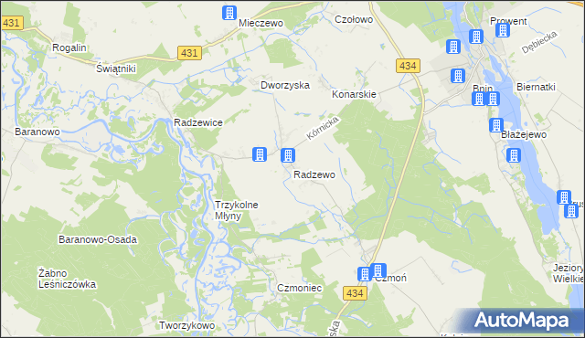mapa Radzewo gmina Kórnik, Radzewo gmina Kórnik na mapie Targeo