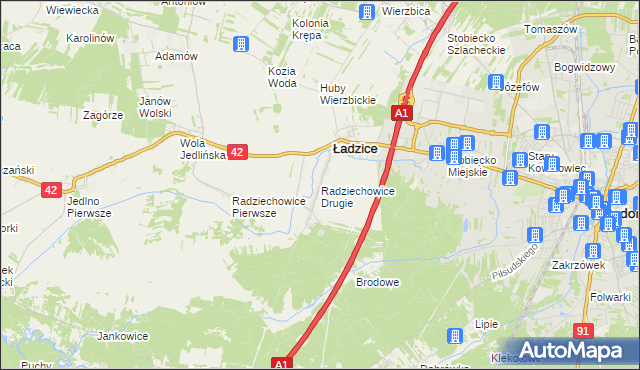 mapa Radziechowice Drugie, Radziechowice Drugie na mapie Targeo